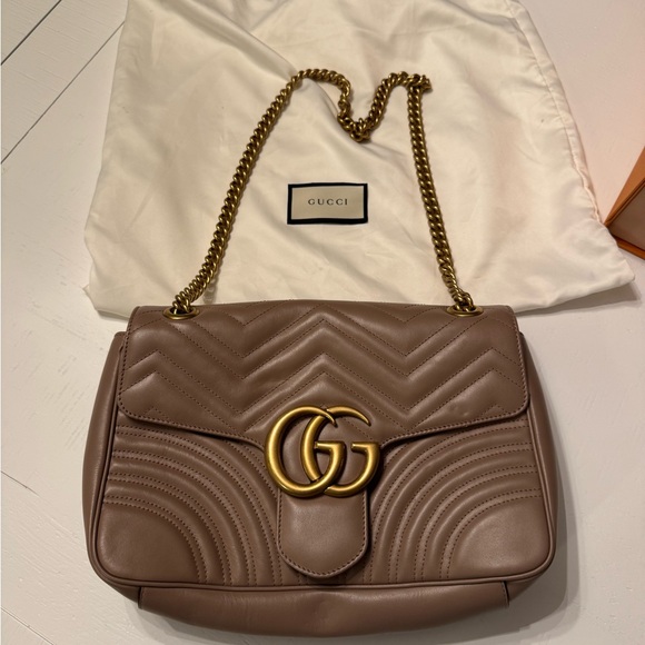 Gucci Brown Leather Shoulder Bag with Gold Chain - Picture 1 of 3